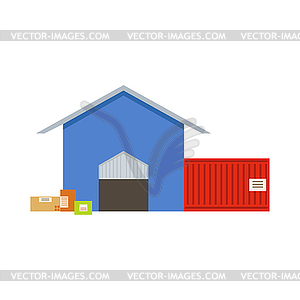 Warehouse Building Exterior View With Two Depot - stock vector clipart