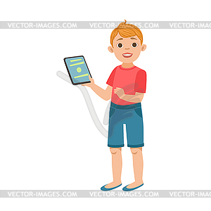 White Teenage Boy With Tablet, Part Of Growing - vector clipart