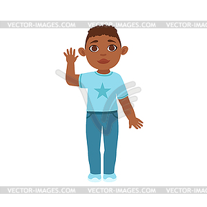 Black Boy Kid Waving, Part Of Growing Stages With - vector clip art