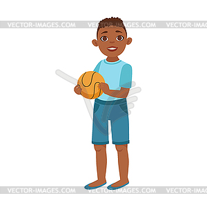 Black Teenage Boy With Ball, Part Of Growing - vector clip art