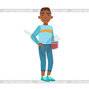 Black YOung Man With Books, Part Of Growing Stages - royalty-free vector clipart