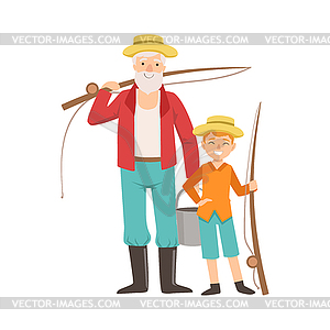 Grandfather And Grandson Going Fishing ,Part Of - vector image