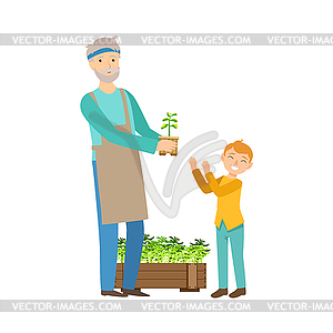 Grandfather And Grandson Gardening, Part Of - vector clipart