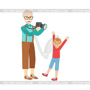 Grandfather And Grandson Taking Pictures,Part Of - vector clip art