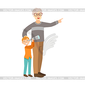Grandfather And Grandson Looking Through - vector image
