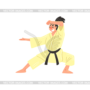 Karate Professional Fighter In Kimono With Black - vector clipart