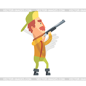 Funny Childish Hunter Character With Moustache - vector clipart