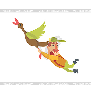 Funny Childish Hunter Character With Moustache - vector clip art