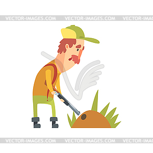 Funny Childish Hunter Character With Moustache - vector clipart