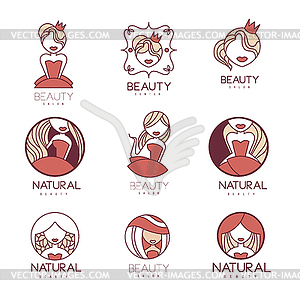 Natural Beauty Salon Set Of Cartoon Outlined Sign - vector clipart