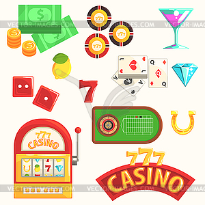 Gambling And Casino Night Club Set Of Symbols, - vector clipart