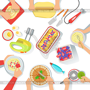 People Cooking Sweet Pastry Together View of - vector clip art