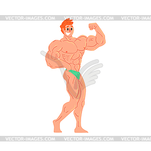 Man In Green Briefs Bodybuilder Funny Smiling - vector clip art