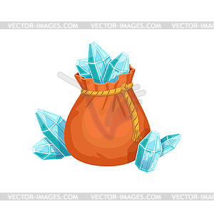 Small Sack Of Blue Crystal Gems, Hidden Treasure An - vector image