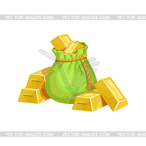 Small Sack With Golden Bars, Hidden Treasure And - vector clipart