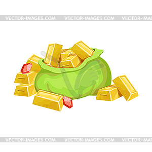 Big Sack With Golden Bars And Rubies, Hidden - color vector clipart