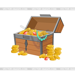 Полуоткрытым Пиратский сундук с золотыми монетами и - векторный рисунок