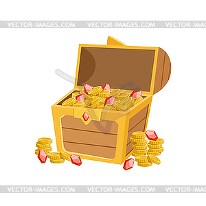 Half Open Pirate Chest With Golden Coins And Rubies - vector image