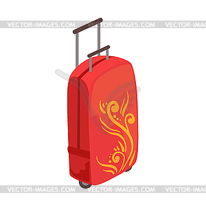 Red Large Suitcase On Wheels With Telescopic - vector image