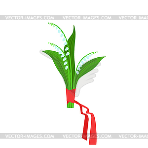 Lily Of Valley Flower Bouquet Tied With Red - vector image