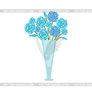 Blue Roses Flower Bouquet In Tall Flower Vase, - vector clipart