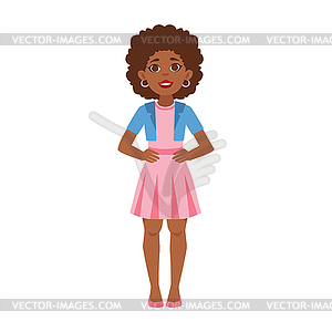 Black Young Woman Standing, Part Of Growing Stages - vector image