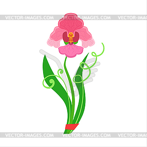 Single Orchid Flower Bouquet Tied With Red Ribbon, - royalty-free vector image