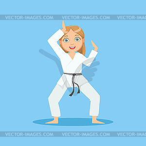 Girl In White Kimono Demontrating Starting Stance O - vector image