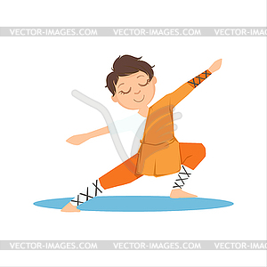 Boy In Shaolin Monk Orange Clothes Doing - vector clipart