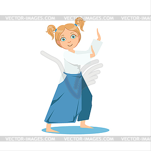 Girl With Ponytails In Wide Trousers On Karate - vector image