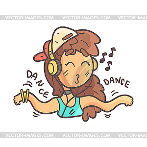 Dancing Girl In Cap, Choker And Blue Top Emoji - vector image