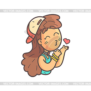 Kissing Girl In Cap, Choker And Blue Top Emoji - vector clip art