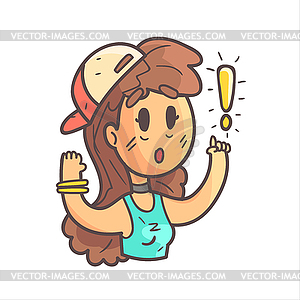 Girl In Cap, Choker And Blue Top Saying Something - vector image