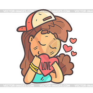 In Love Girl In Cap, Choker And Blue Top Emoji - vector clipart