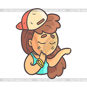 Ощущение застенчивая девушка в Cap, чокеровщик и синий Top Emoji - векторное изображение