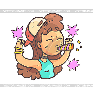 Sports Fan Girl In Cap, Choker And Blue Top Emoji - vector clipart / vector image