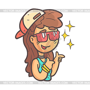 Popular Girl In Cap, Choker And Blue Top Emoji - vector image