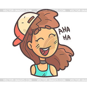 Laughing Girl In Cap, Choker And Blue Top Emoji Coo - vector clip art