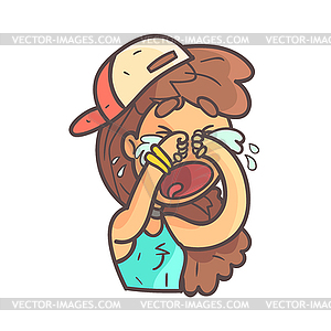 Crying Out Loud Girl In Cap, Choker And Blue Top - vector image