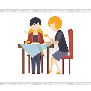 Two Guests Having Lunch At Restaurant Hotel Themed - vector clipart