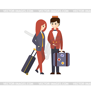 Bellhop Helping Female Guest With Luggage Hotel - vector image