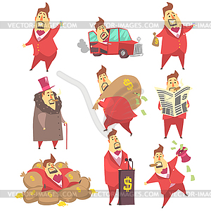 Millionaire Rich Man Funny Cartoon Character And Hi - vector EPS clipart