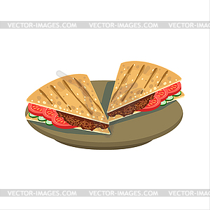 Meat Sandwich In Pita Bread Traditional Mexican - vector image