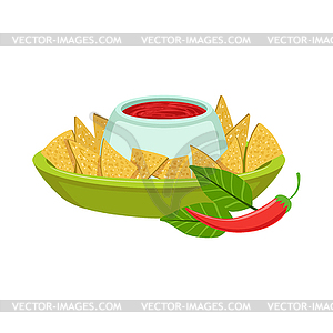 NAchos With Spicy Dip Traditional Mexican Cuisine - vector image