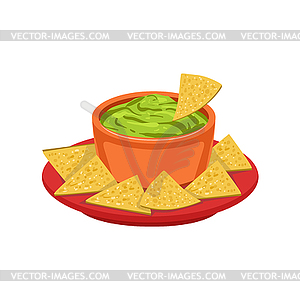 Nachos Chips With Guacamole Traditional Mexican - vector image