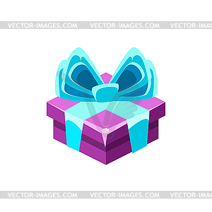 Purple Gift Box With Blue Bow With Present, - vector clip art