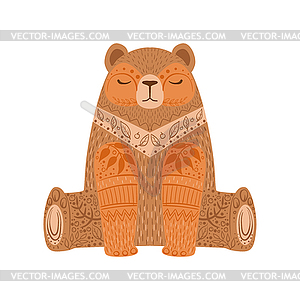 Brown Bear Relaxed Cartoon Wild Animal With Closed - vector clipart / vector image