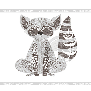 Raccoon Relaxed Cartoon Wild Animal With Closed Eye - vector image