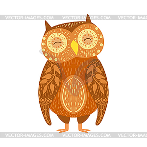 Owl Relaxed Cartoon Wild Animal With Closed Eyes - vector clipart