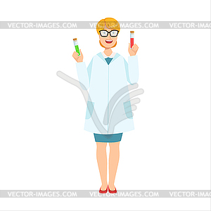 Woman Chemist With Test Tubes, Part Of Happy - vector clip art